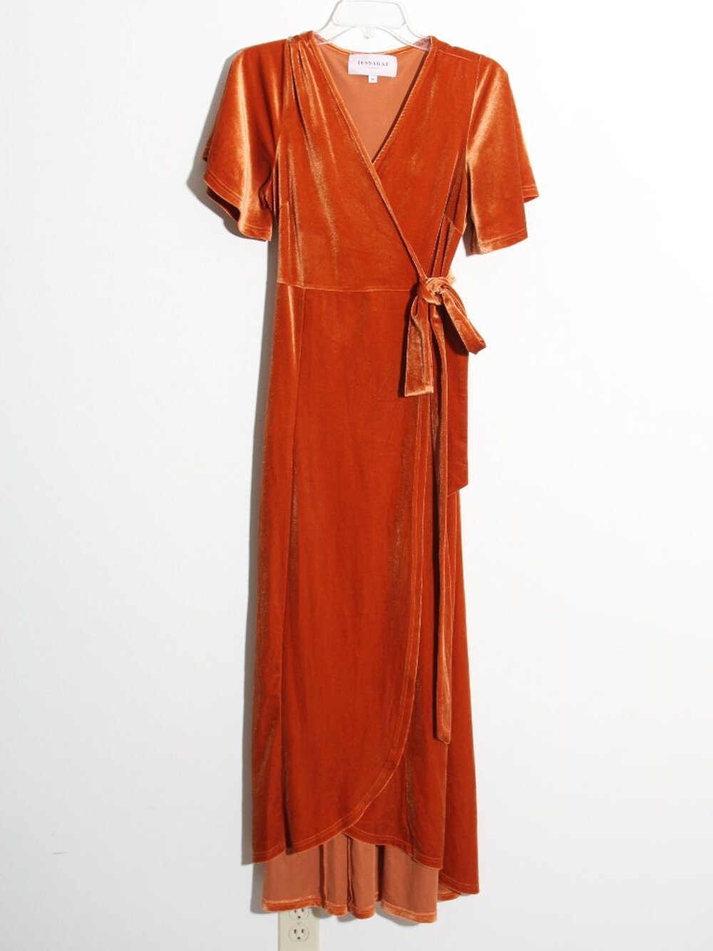 Jessakae Twilight Velvet Wrap Dress Sunset Orange Flutter Sleeve Size Medium